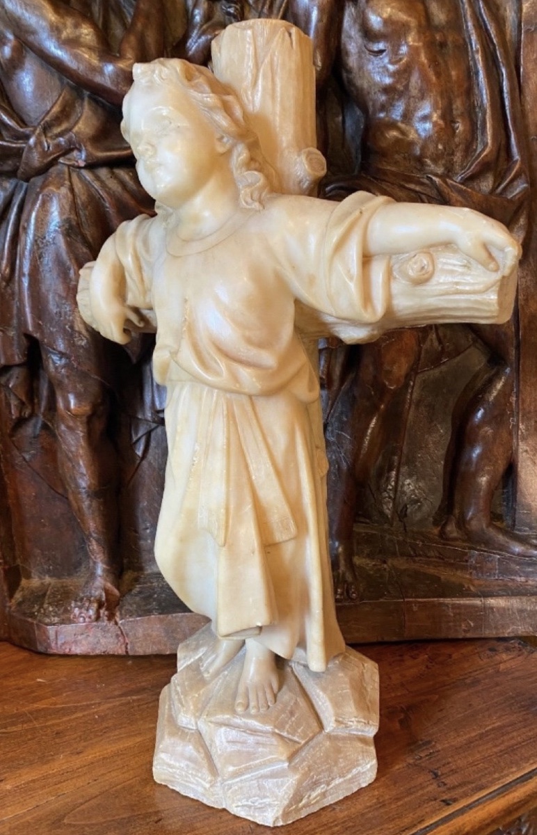 Child Jesus On The Cross, A Rare 19th-century Alabaster Sculpture-photo-4