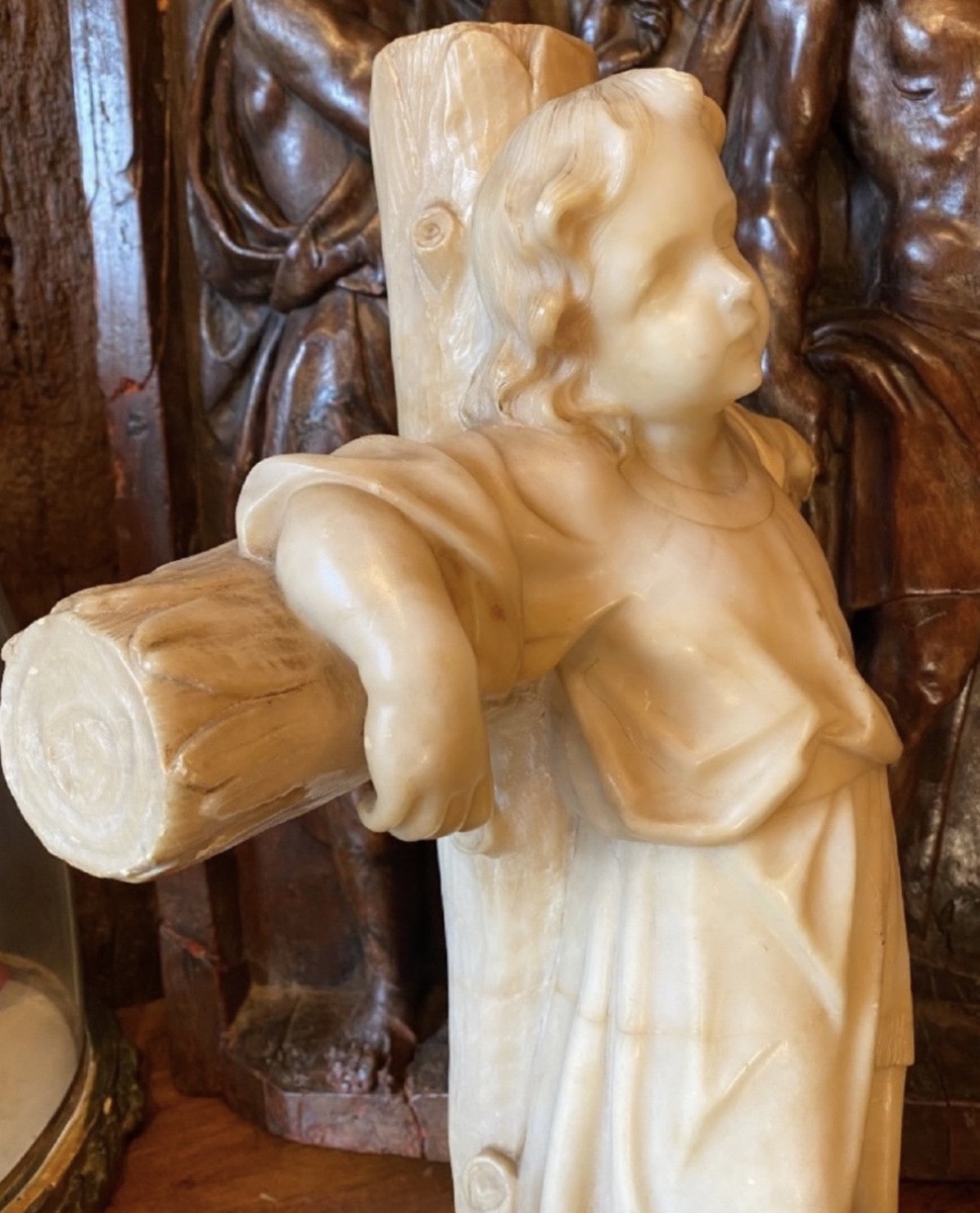 Child Jesus On The Cross, A Rare 19th-century Alabaster Sculpture-photo-2