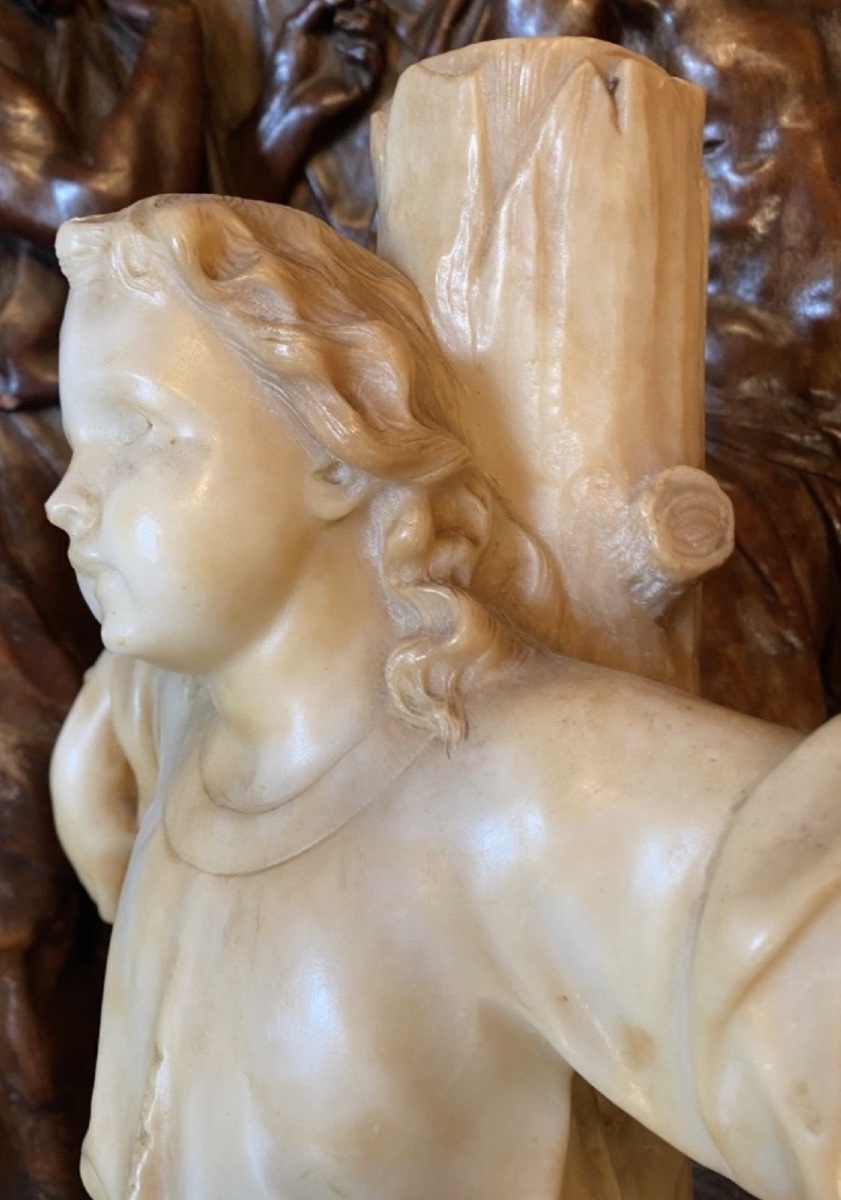Child Jesus On The Cross, A Rare 19th-century Alabaster Sculpture-photo-3