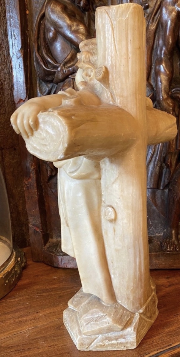 Child Jesus On The Cross, A Rare 19th-century Alabaster Sculpture-photo-7