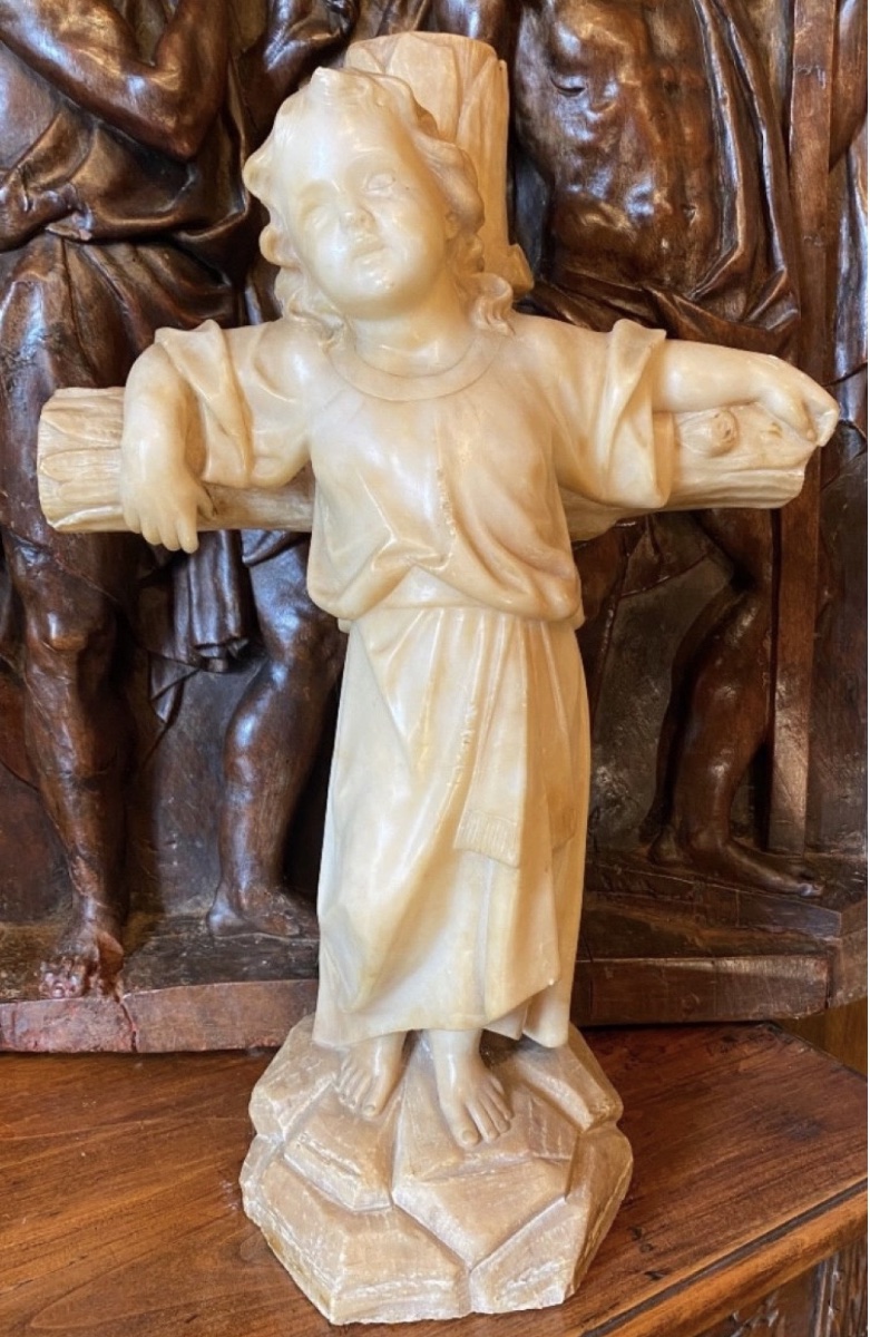 Child Jesus On The Cross, A Rare 19th-century Alabaster Sculpture