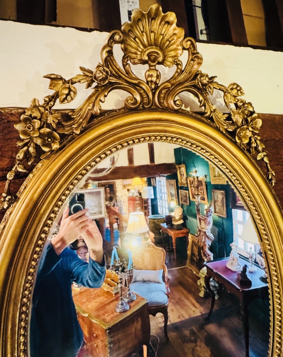 siècle  Grand miroir ovale en bois et stuc doré, deuxième moitié du XIX eme siècle -photo-8    -photo-3