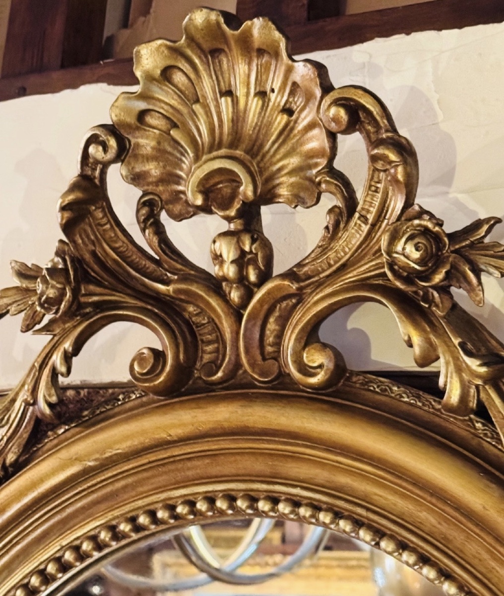 siècle  Grand miroir ovale en bois et stuc doré, deuxième moitié du XIX eme siècle -photo-8    -photo-4