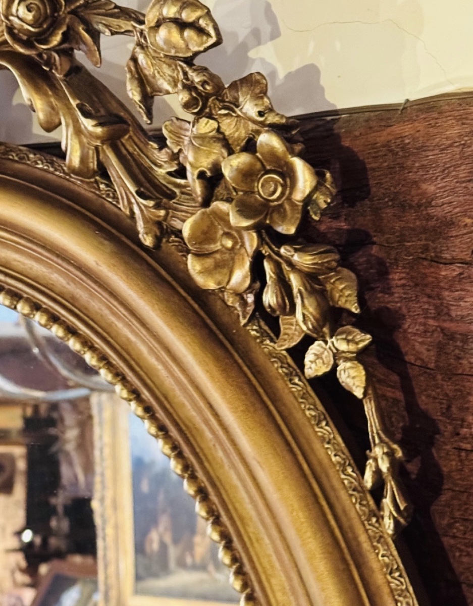 siècle  Grand miroir ovale en bois et stuc doré, deuxième moitié du XIX eme siècle -photo-8    -photo-3