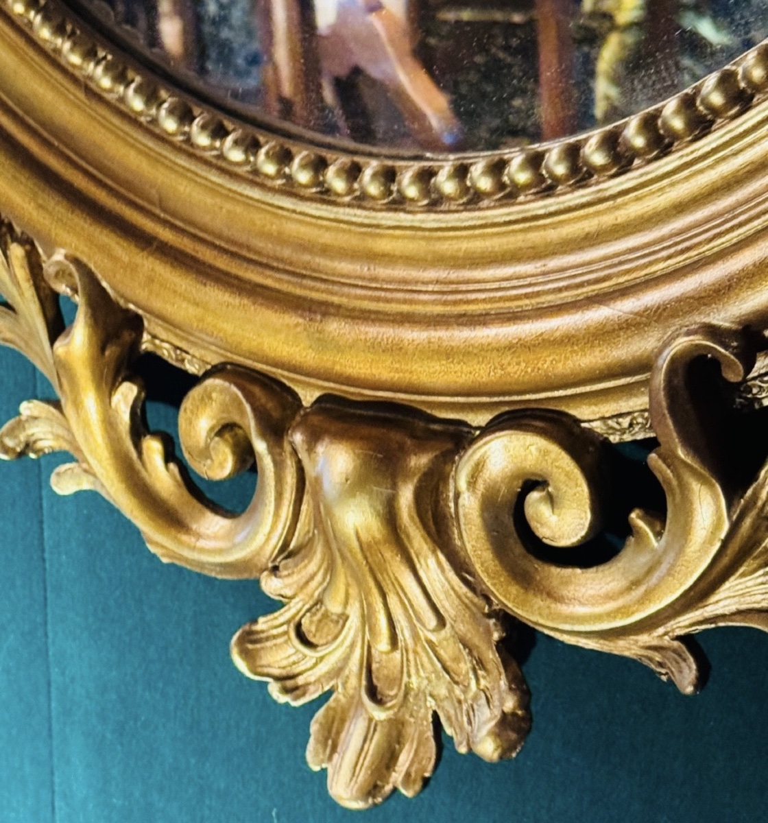 siècle  Grand miroir ovale en bois et stuc doré, deuxième moitié du XIX eme siècle -photo-8    -photo-4