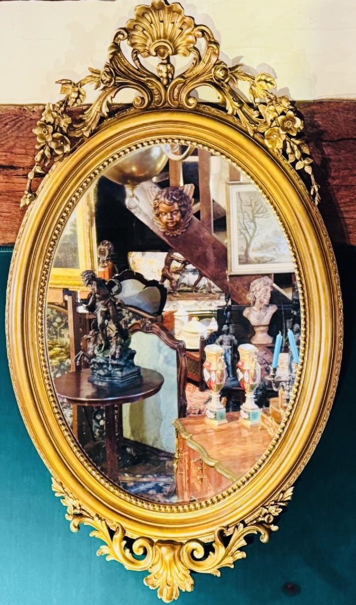 siècle  Grand miroir ovale en bois et stuc doré, deuxième moitié du XIX eme siècle -photo-8    