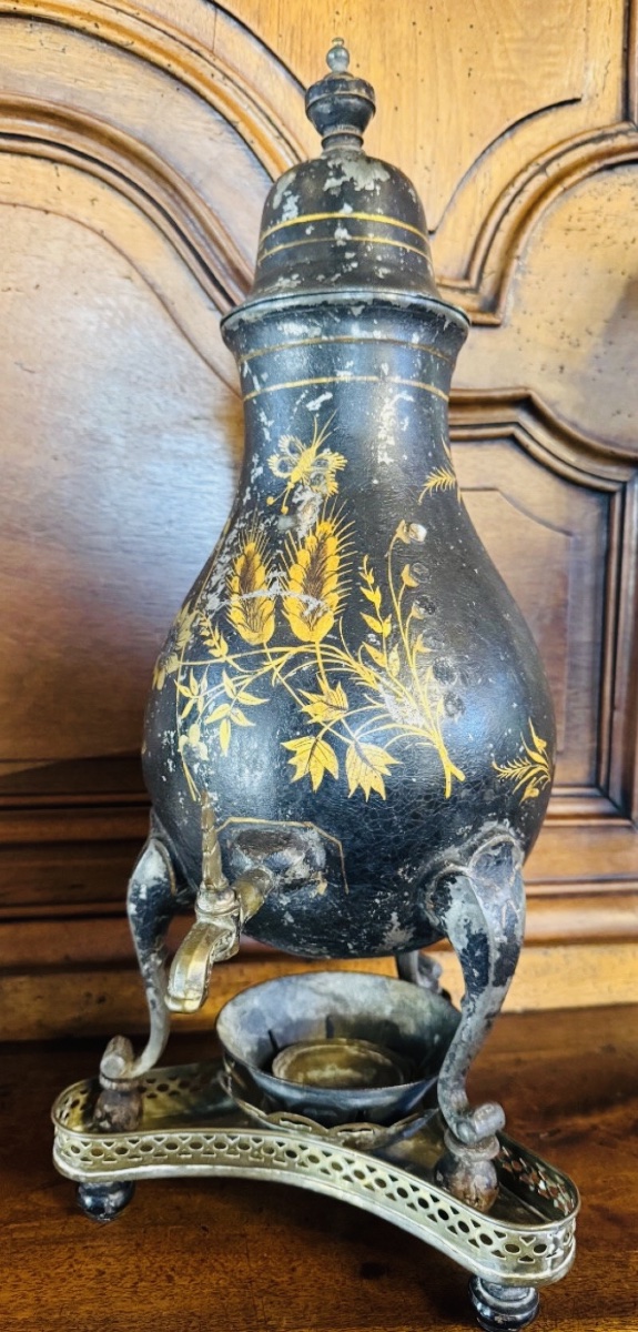 19th-century Vintage Painted Tin Samovar Or Coffee Pot-photo-2