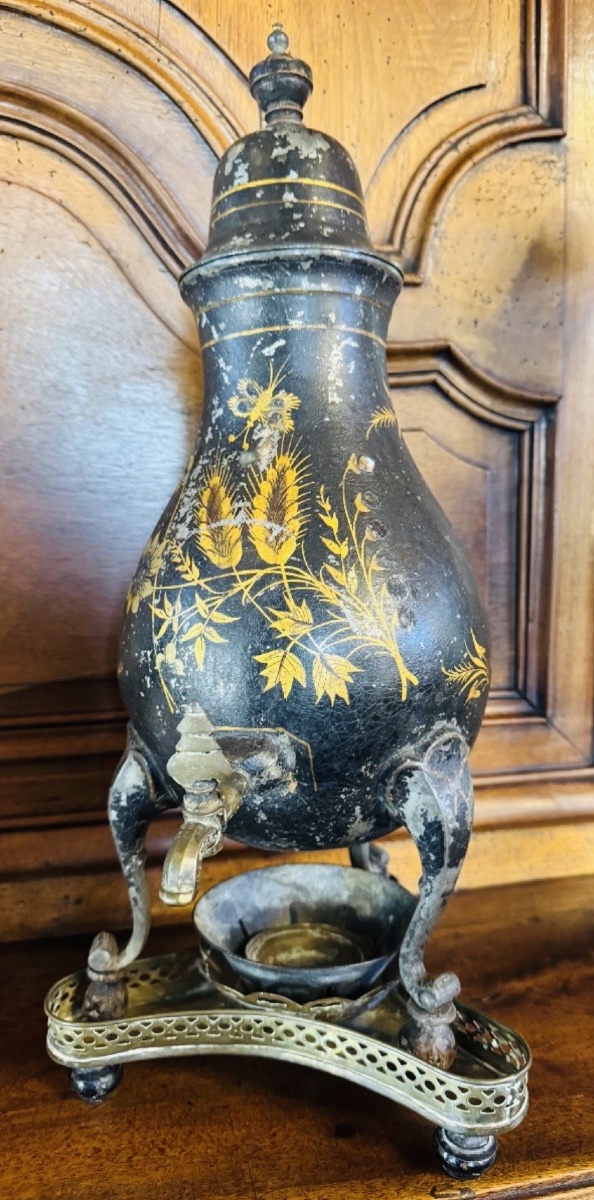 19th-century Vintage Painted Tin Samovar Or Coffee Pot-photo-3