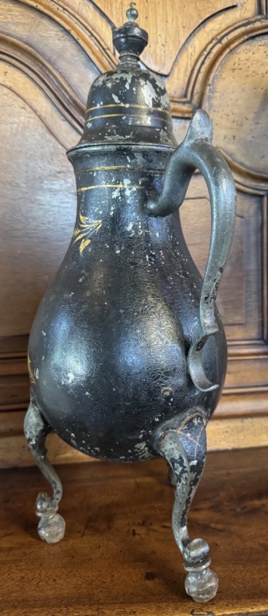 19th-century Vintage Painted Tin Samovar Or Coffee Pot-photo-2