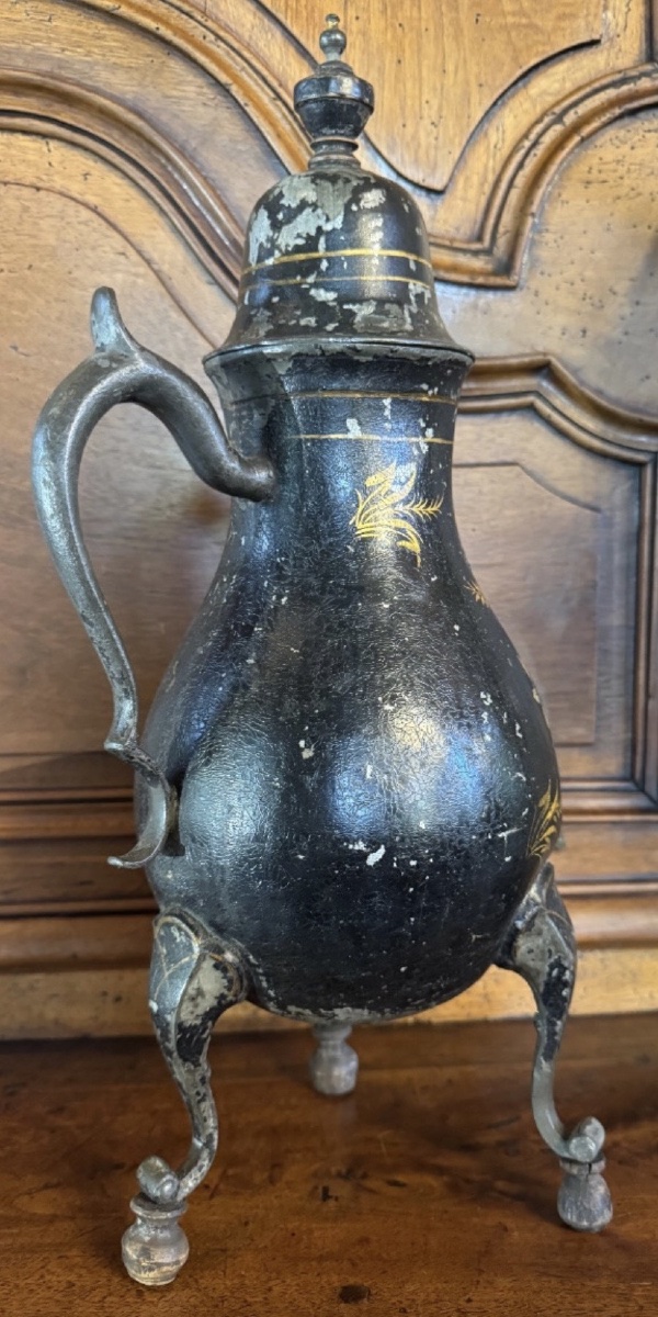 19th-century Vintage Painted Tin Samovar Or Coffee Pot-photo-3