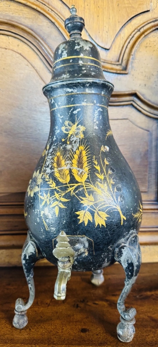 19th-century Vintage Painted Tin Samovar Or Coffee Pot-photo-5