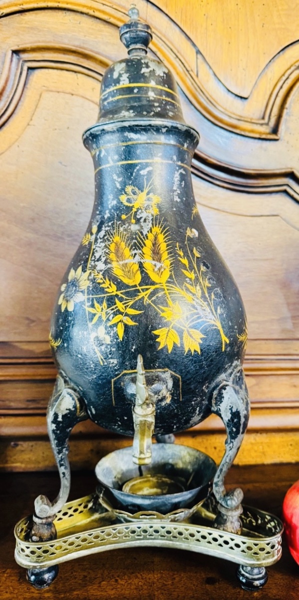 19th-century Vintage Painted Tin Samovar Or Coffee Pot