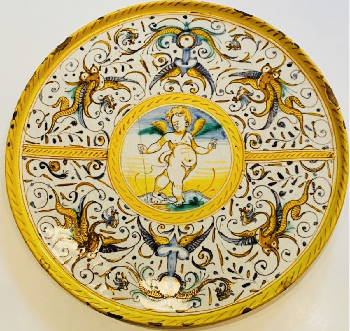 Antique Cup, Deruta Majolica With Cupid Decor, 17th Century