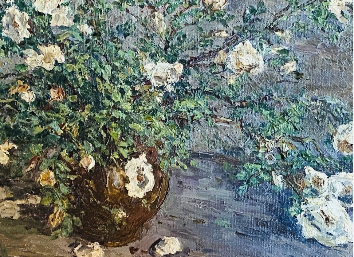 Russian School, Dated 1985, Vase With A Bouquet Of White Roses-photo-3