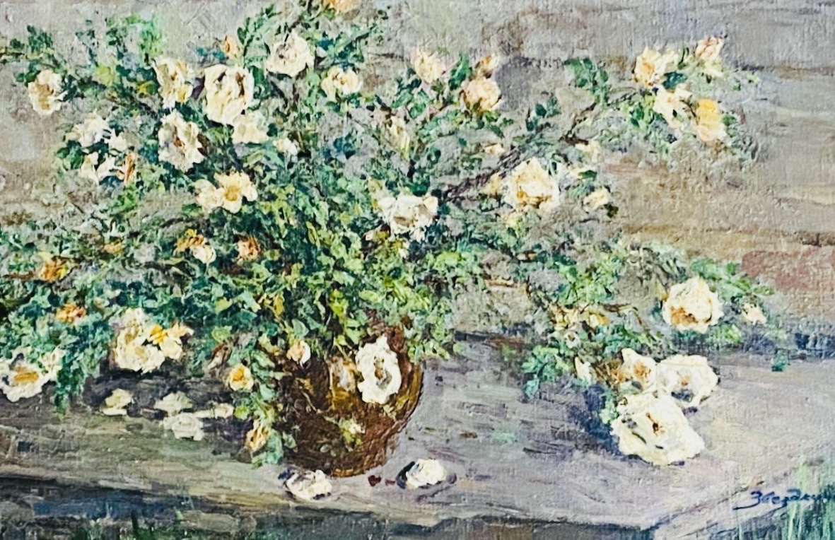 Russian School, Dated 1985, Vase With A Bouquet Of White Roses-photo-1