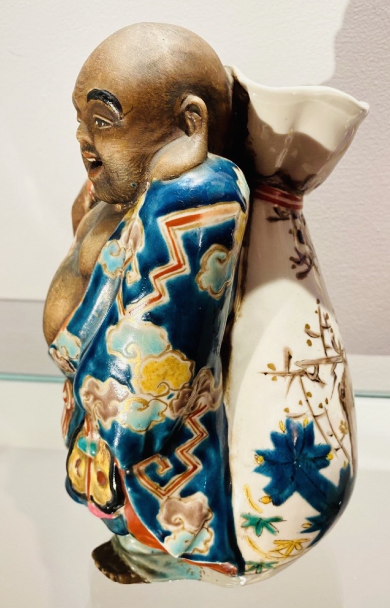 DIEU DU BONHEUR, JAPON VASE SOLIFLORE EN GRÈS ÉMAILLÉ-photo-3