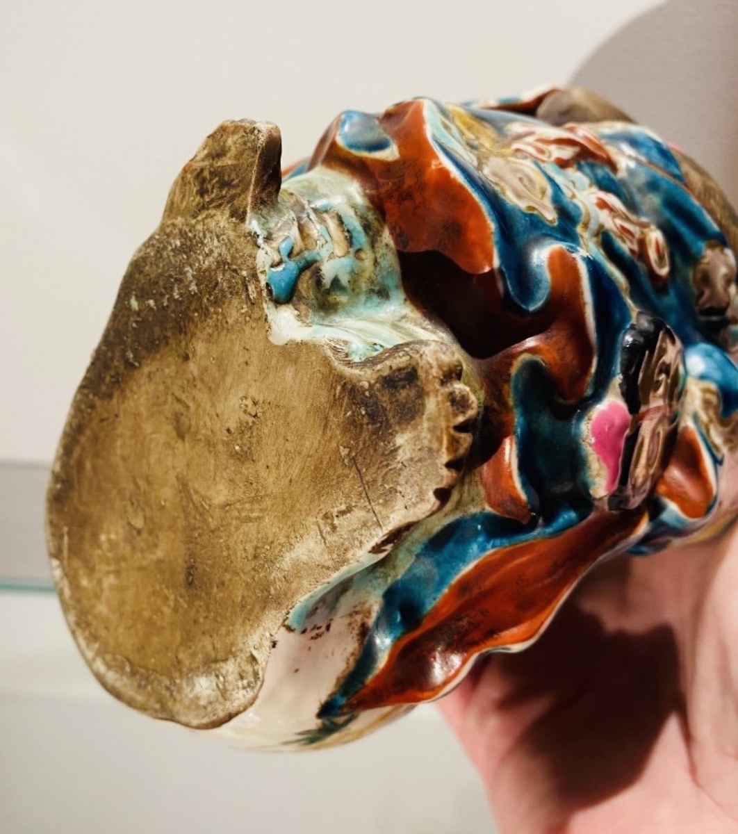 DIEU DU BONHEUR, JAPON VASE SOLIFLORE EN GRÈS ÉMAILLÉ-photo-4