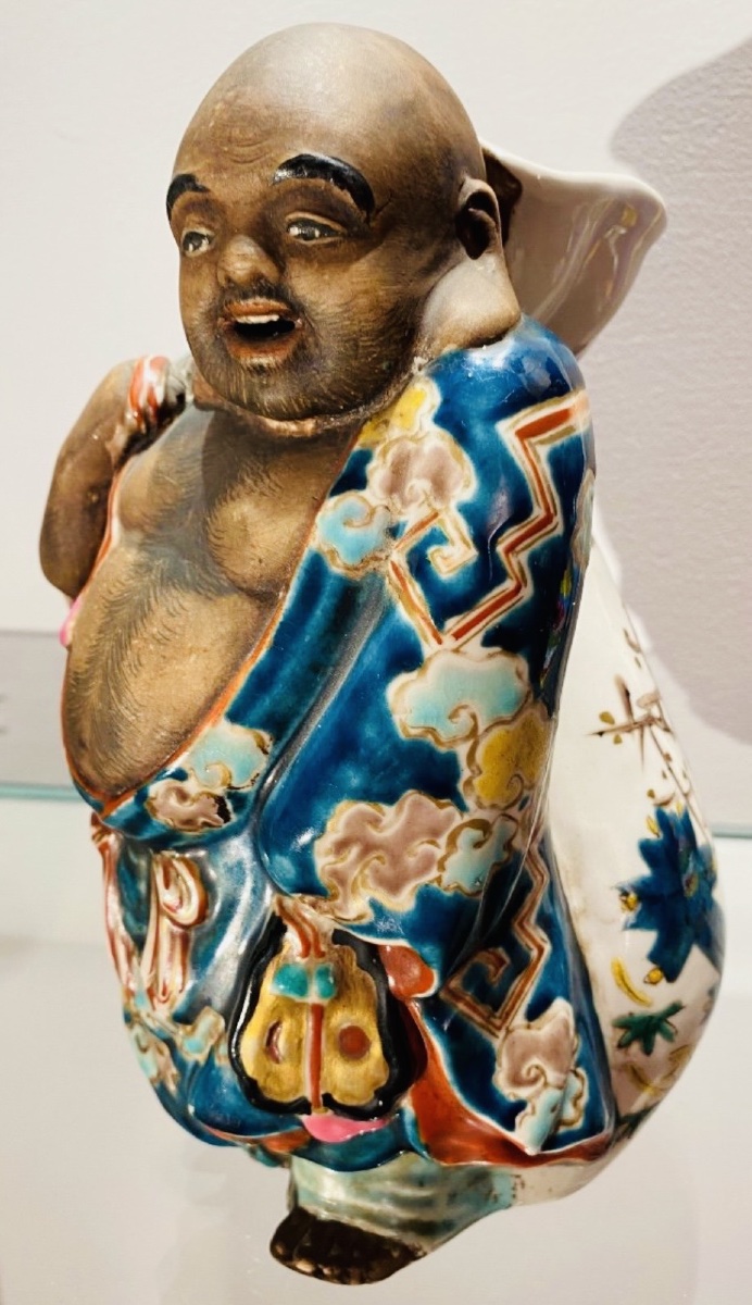 DIEU DU BONHEUR, JAPON VASE SOLIFLORE EN GRÈS ÉMAILLÉ-photo-1