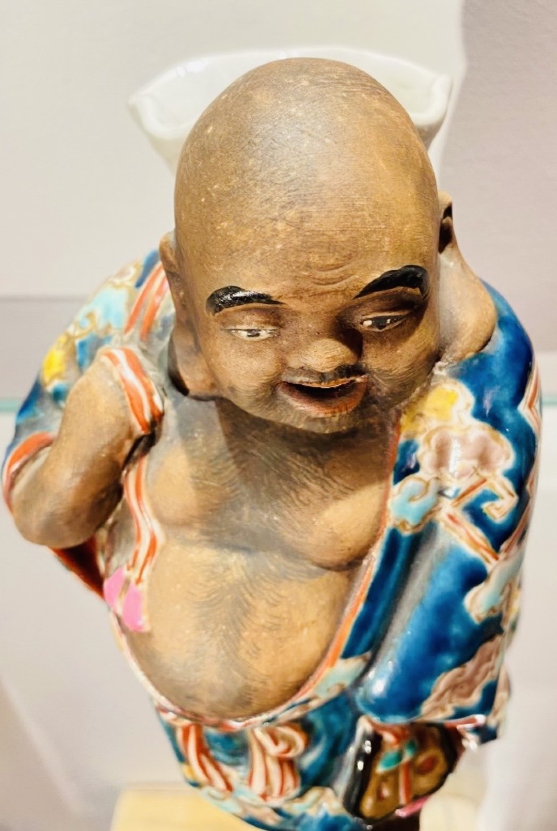 DIEU DU BONHEUR, JAPON VASE SOLIFLORE EN GRÈS ÉMAILLÉ-photo-2