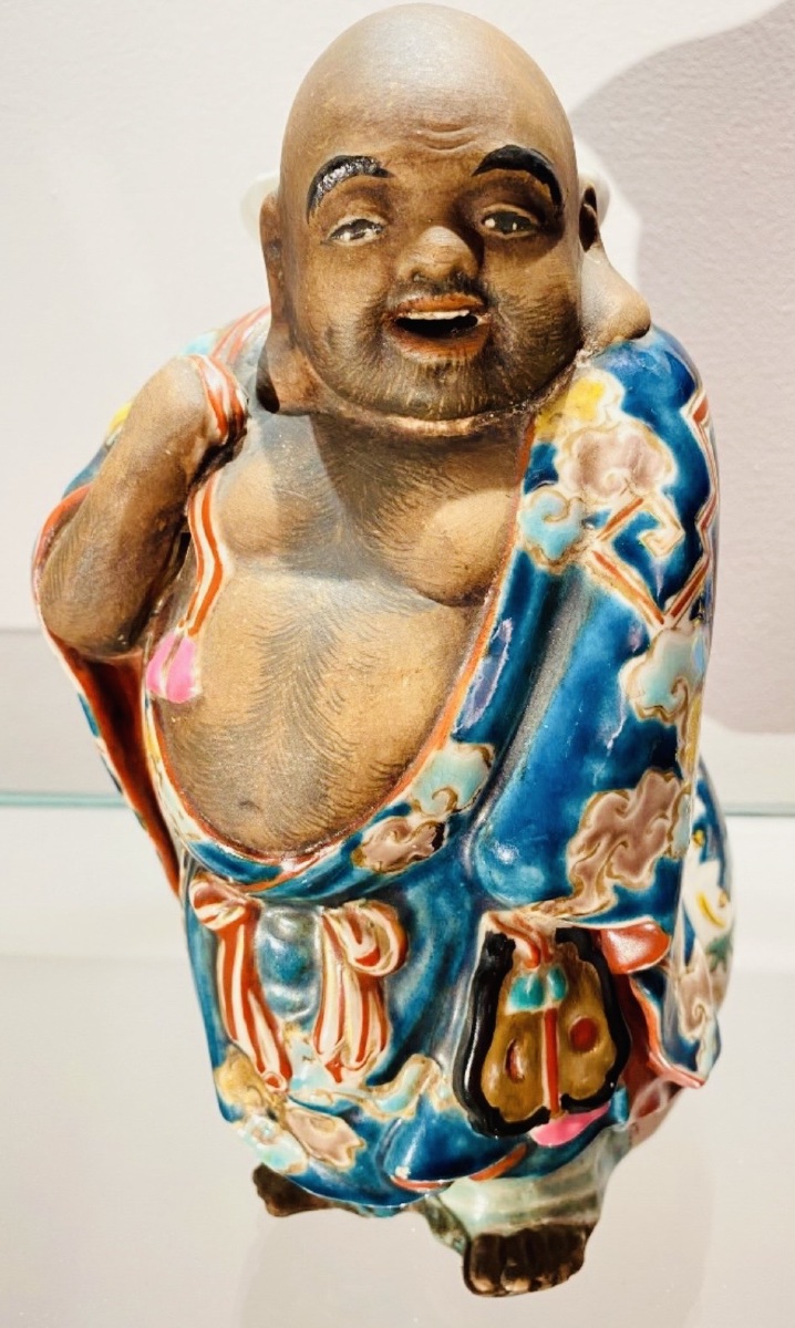 DIEU DU BONHEUR, JAPON VASE SOLIFLORE EN GRÈS ÉMAILLÉ-photo-3