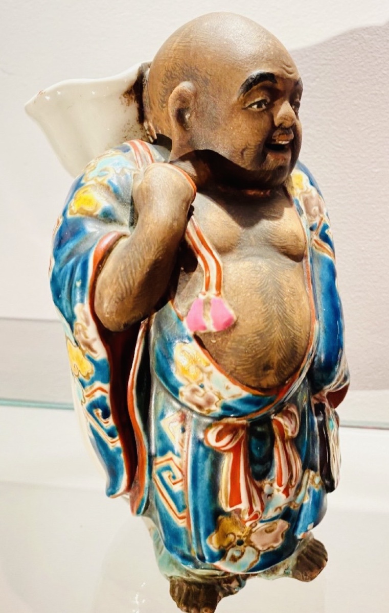 DIEU DU BONHEUR, JAPON VASE SOLIFLORE EN GRÈS ÉMAILLÉ-photo-4