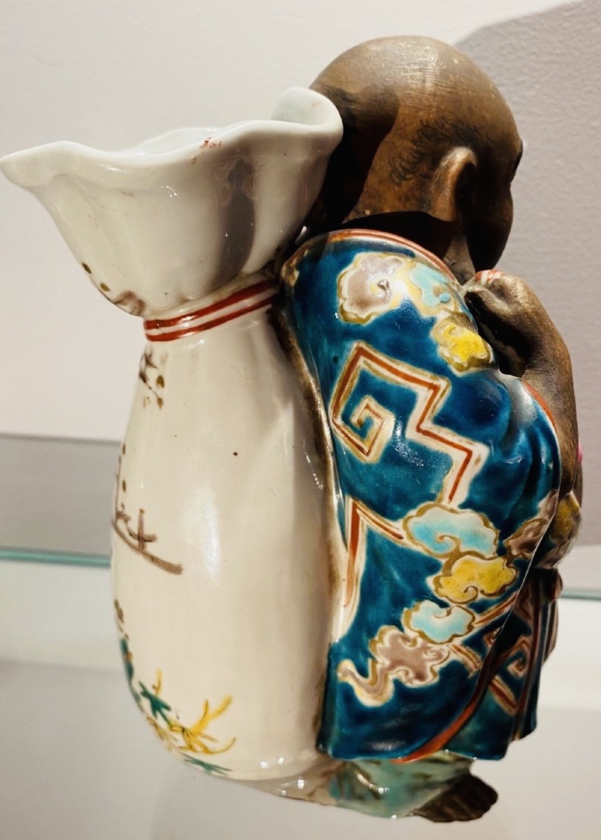DIEU DU BONHEUR, JAPON VASE SOLIFLORE EN GRÈS ÉMAILLÉ-photo-5