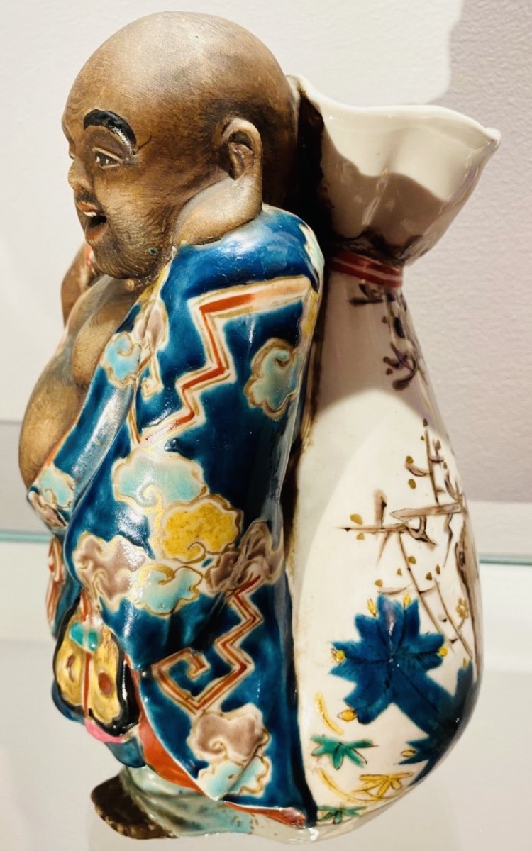DIEU DU BONHEUR, JAPON VASE SOLIFLORE EN GRÈS ÉMAILLÉ-photo-7