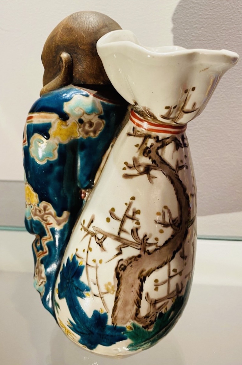 DIEU DU BONHEUR, JAPON VASE SOLIFLORE EN GRÈS ÉMAILLÉ-photo-8