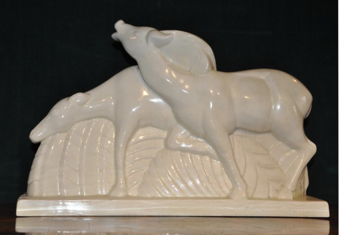 Crackled Faïence From Saint Clément, 1930. Pair Of Antelopes Signed By Charles Lemanceau-photo-3