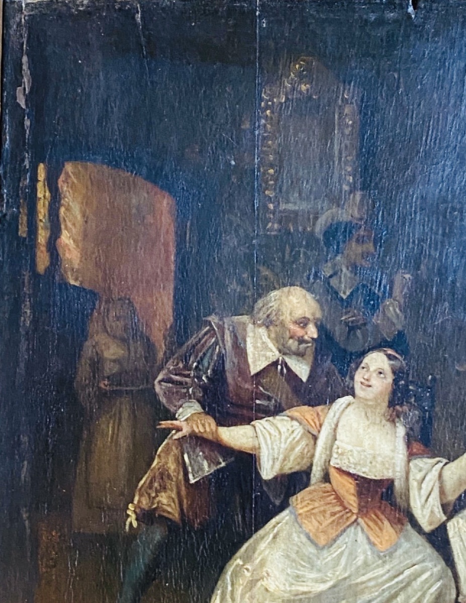 ÉCOLE HOLLANDAISE scène galante DU XVIII EME SIÈCLE DANS LE GOÛT DE CASPAR NETSCHER-photo-3