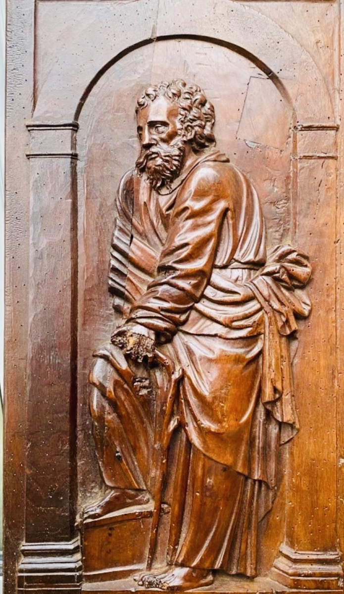 Saint Joseph With The Flowered Staff, Beautiful 17th-century Walnut Panel-photo-8
