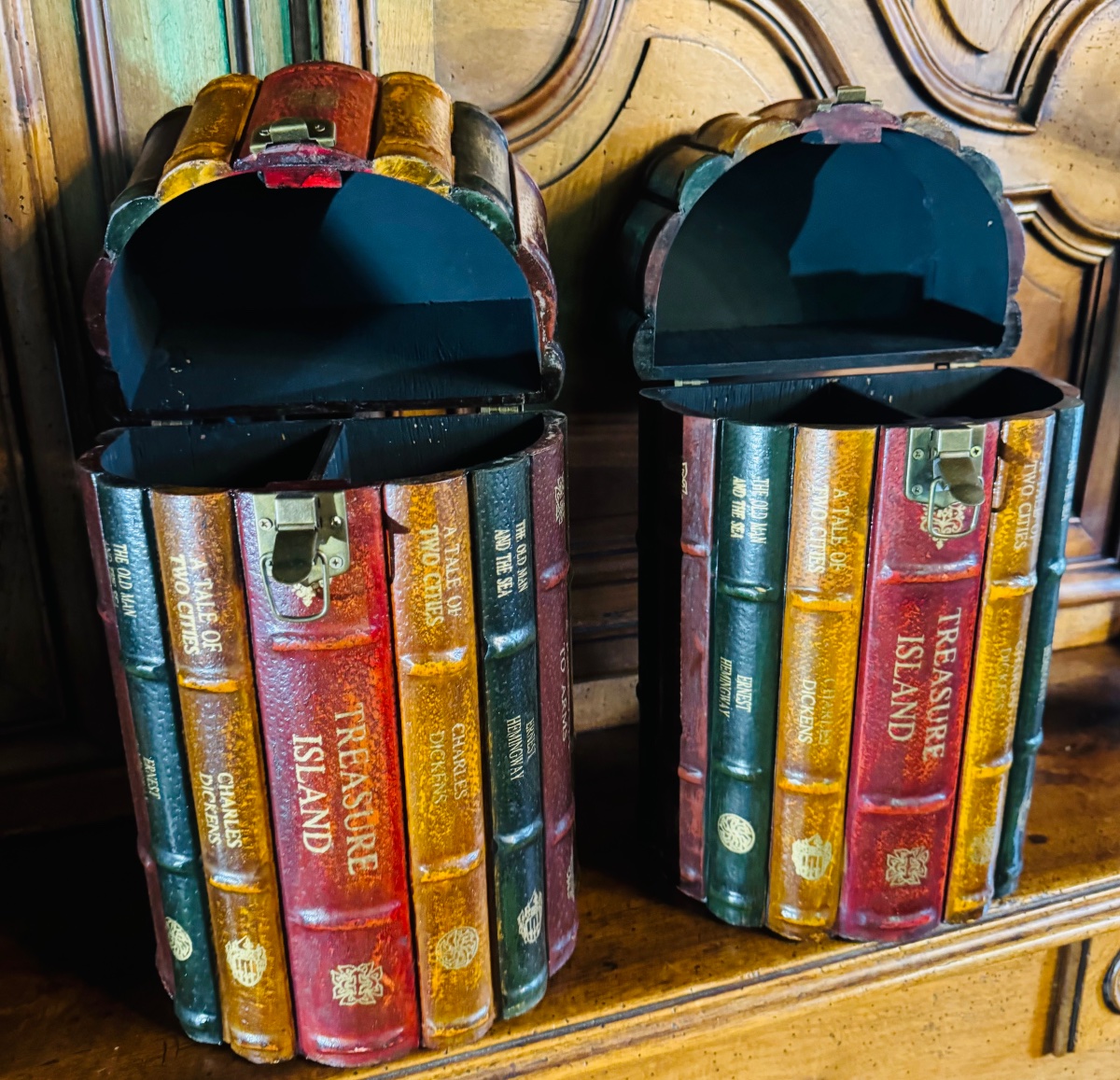 Pair Of Storage Boxes Shaped Like Fake Books - English Library Decor - Year-photo-8