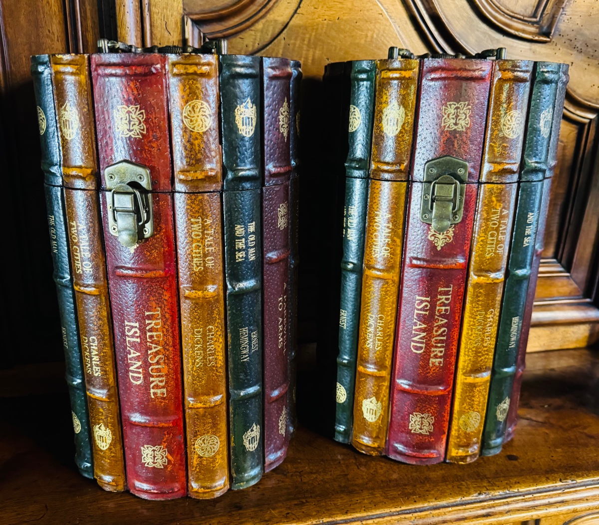 Pair Of Storage Boxes Shaped Like Fake Books - English Library Decor - Year