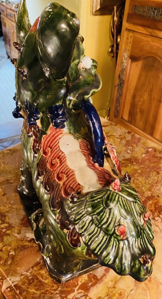 IMPORTANTE PAIRE DE CHIENS DE FÔ EN FAÏENCE POLYCHROME, CHINE, XXᵉ SIÈCLE-photo-6
