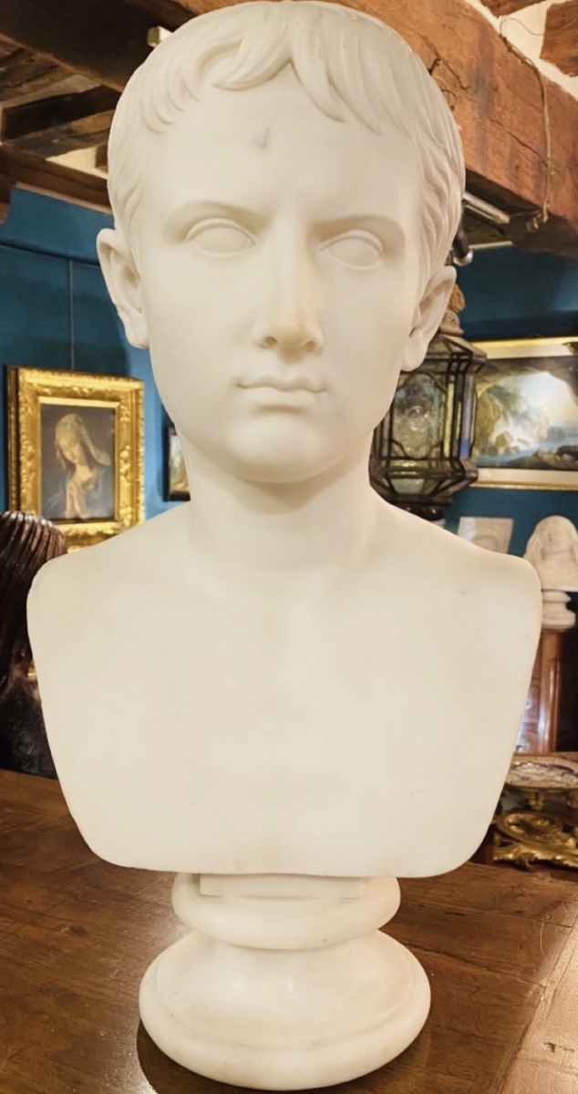 Gaius Octavius, Future Emperor Augustus – Large Bust In Carrara Marble, Grand Tour, Circa 183