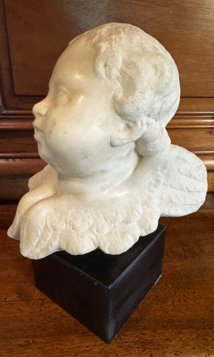 Carrara White Marble Angel's Head, 18th-century Italian Work-photo-3