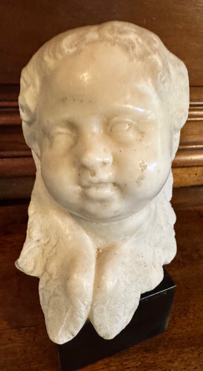 Carrara White Marble Angel's Head, 18th-century Italian Work-photo-4