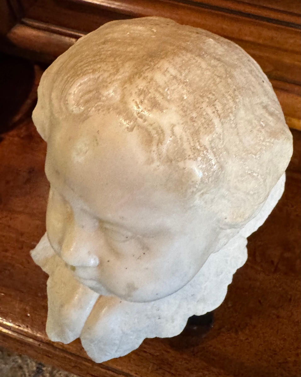Carrara White Marble Angel's Head, 18th-century Italian Work-photo-1