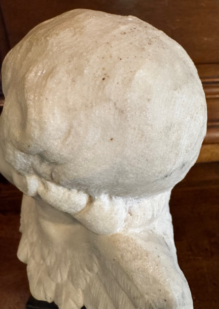 Carrara White Marble Angel's Head, 18th-century Italian Work-photo-2