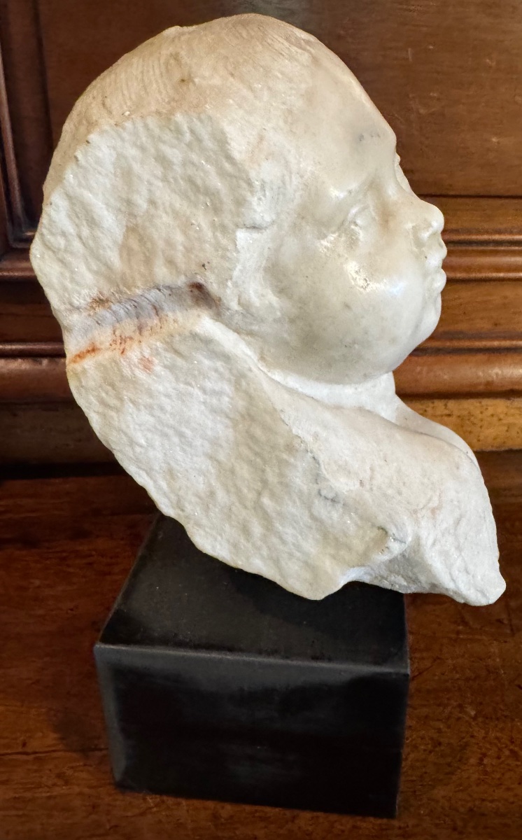 Carrara White Marble Angel's Head, 18th-century Italian Work-photo-3