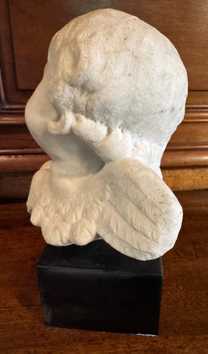 Carrara White Marble Angel's Head, 18th-century Italian Work-photo-5