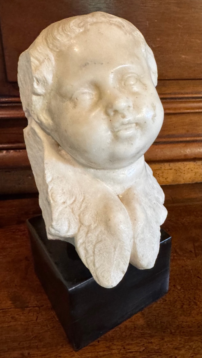 Carrara White Marble Angel's Head, 18th-century Italian Work-photo-8