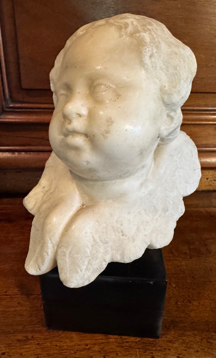 Carrara White Marble Angel's Head, 18th-century Italian Work