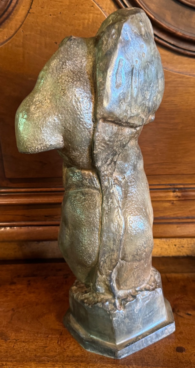 TORSE D'HOMME À L'ANTIQUE, BRONZE À PATINE NUANCÉE PAR PIERRE CHENET-photo-2