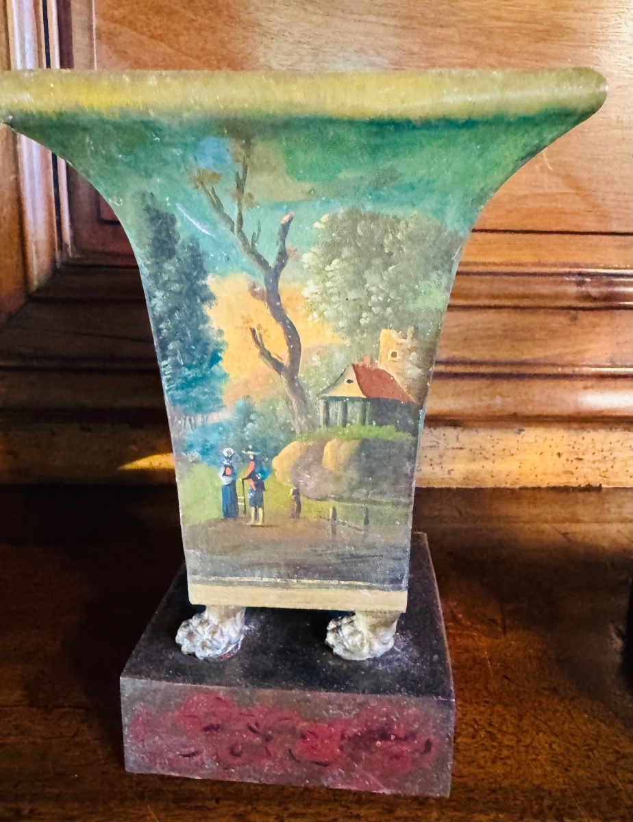 PAIRE DE VASES cornets  EN TÔLE PEINTE DU XIX EME SIÈCLE-photo-4