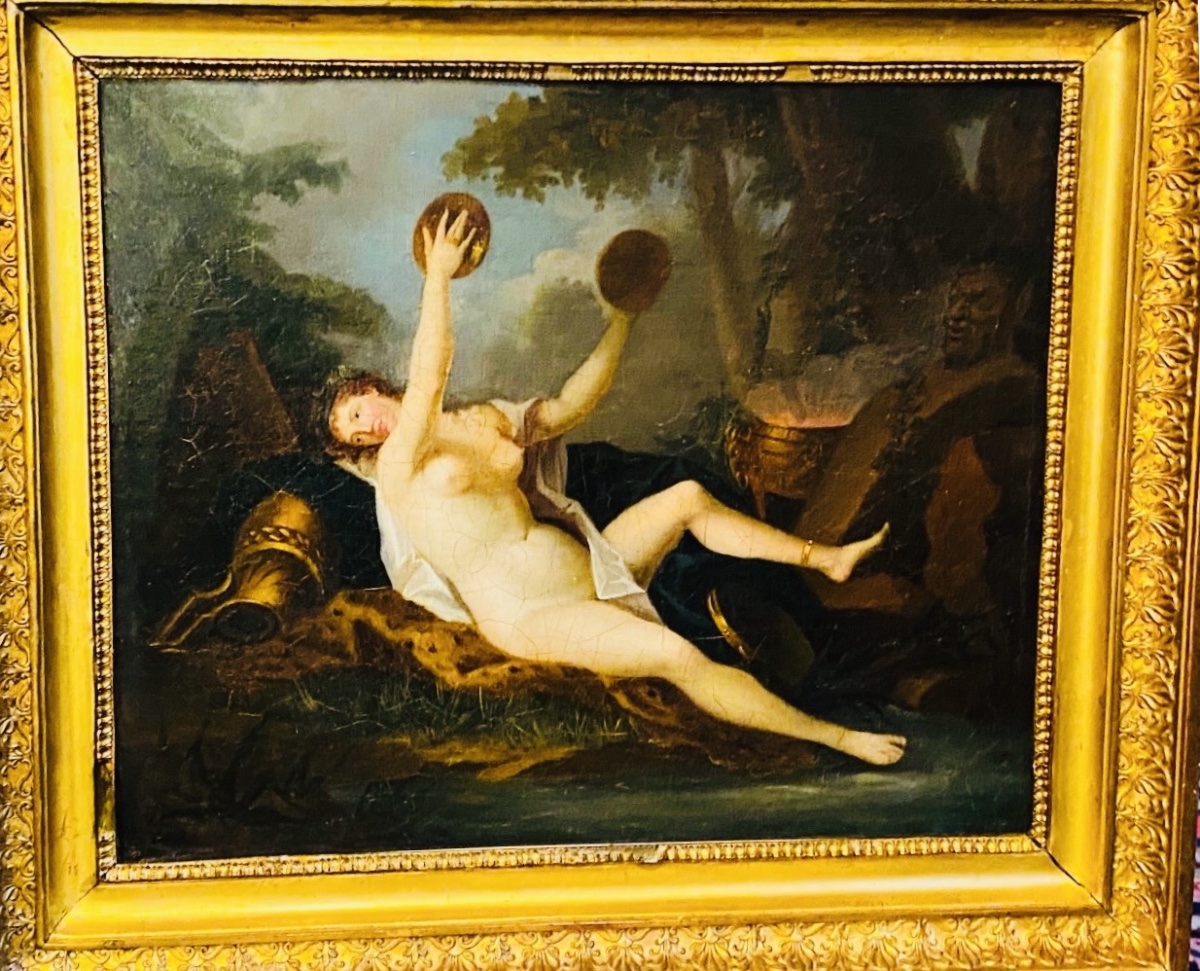 Bacchant With Cymbals, Neoclassical Oil On Canvas Attributed To Jean-simon Berthélémy (1743–18-photo-3