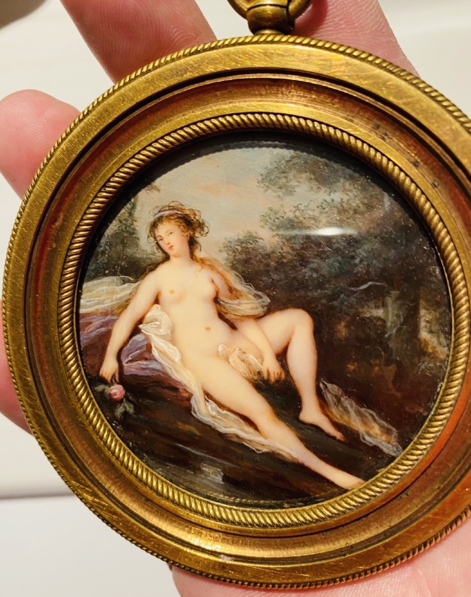 Miniature Depicting A Courtly Scene On Ivory Attributed To Jacques Charlier (1728–1790), Nude Woman With A Dove, -photo-4