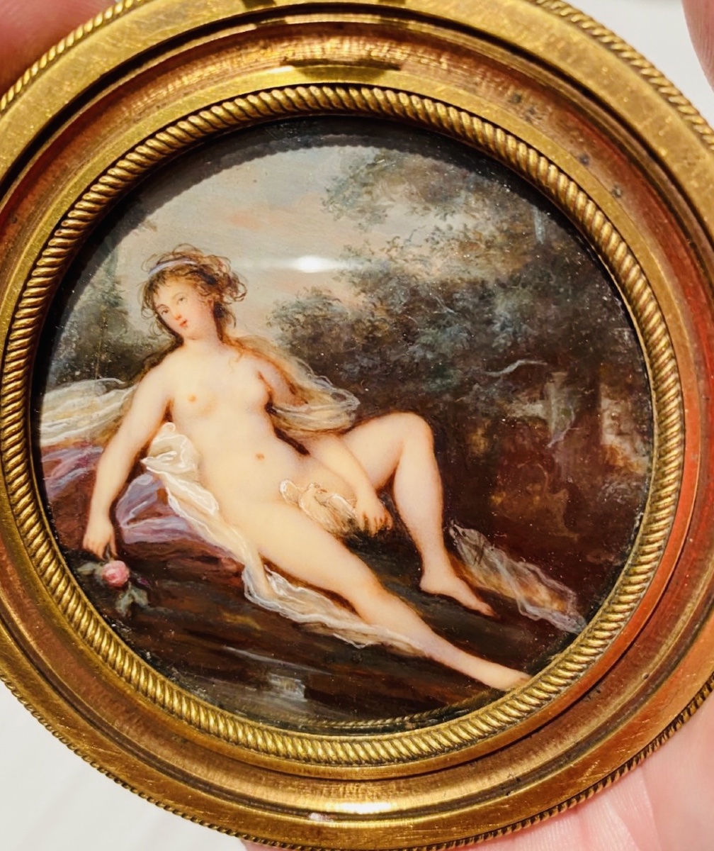 Miniature Depicting A Courtly Scene On Ivory Attributed To Jacques Charlier (1728–1790), Nude Woman With A Dove, -photo-2
