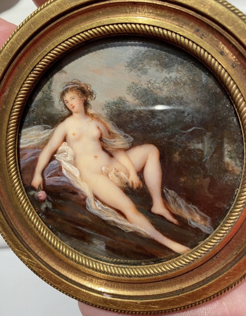 Miniature Depicting A Courtly Scene On Ivory Attributed To Jacques Charlier (1728–1790), Nude Woman With A Dove, -photo-3
