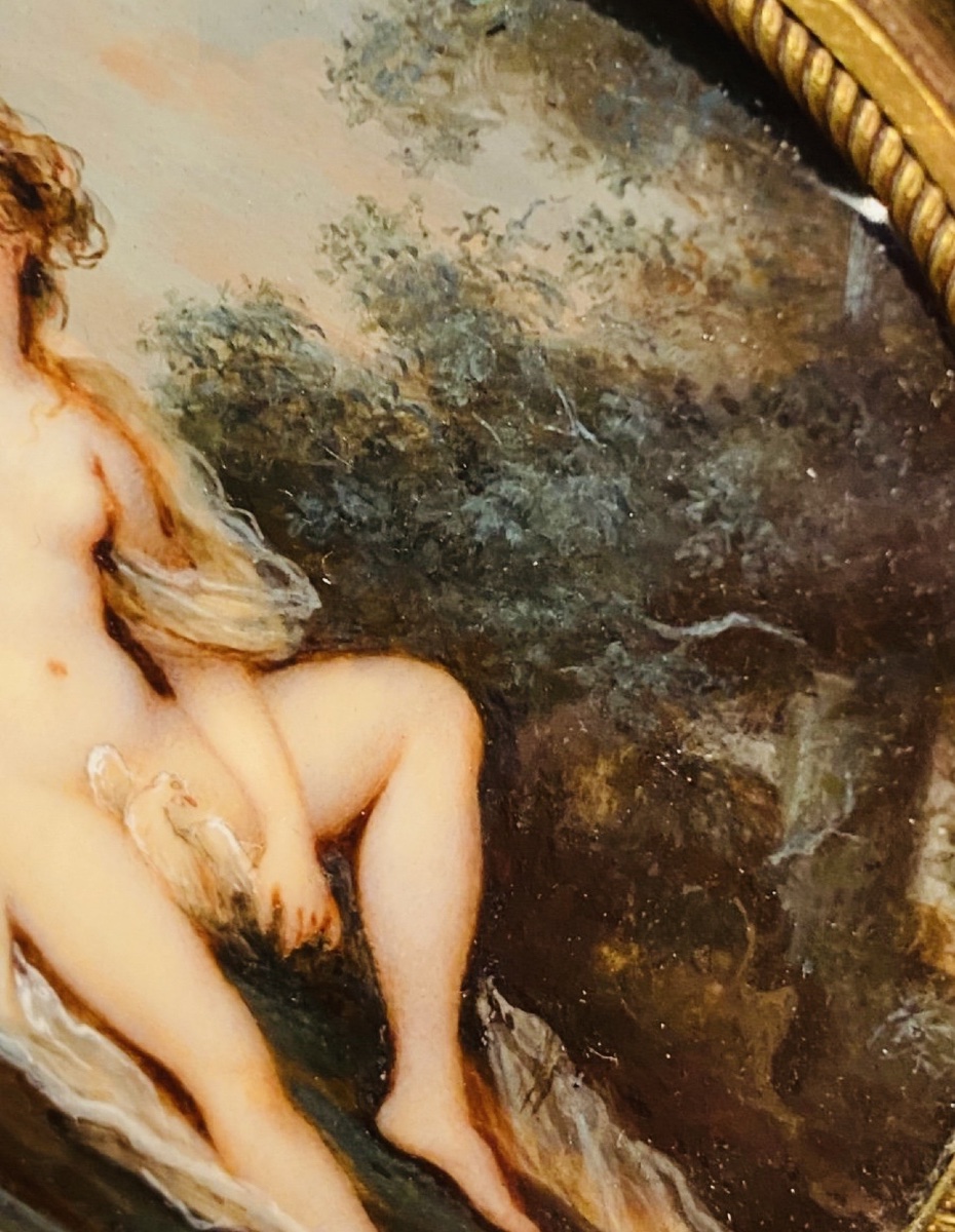 Miniature Depicting A Courtly Scene On Ivory Attributed To Jacques Charlier (1728–1790), Nude Woman With A Dove, -photo-5